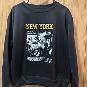 SHEIN New York Graphic Crewneck Sweater - Black